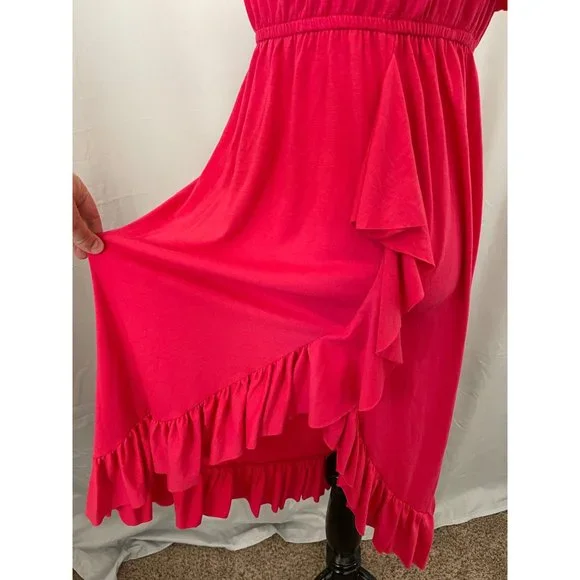 Bongo Women's Pink Ruffle Trimmed Strapless Midi Dress - Picture 6 of 8